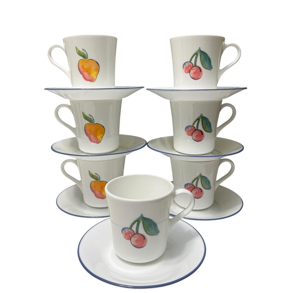 Corelle Chutney 14 Pc Cups & Saucers Set Fruit Cherry Apple Corning USA
